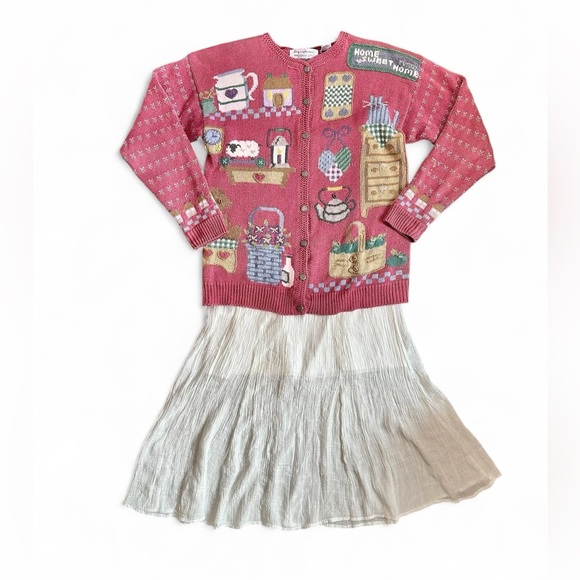 Vintage Northern Isles Home Sweet Home Embroidered Pink Cardigan Sweater Sz S - Picture 11 of 11